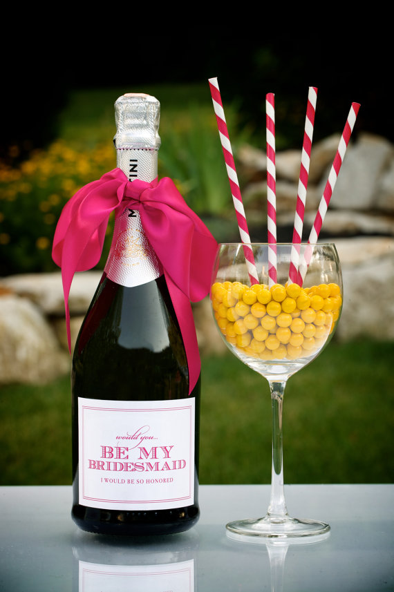 زفاف - Be My Bridesmaid - Champagne Bottle Label SET OF SIX by Flair Designery