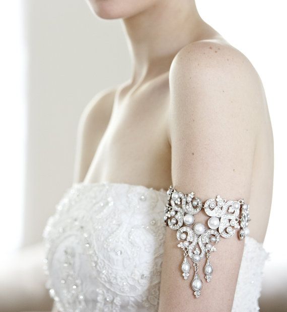 Свадьба - Vintage Inspired Bridal Arm Cuff BL4055 Wedding, Bridal, Bride Wedding Arm Cuff Deco Rhinestone Crystal Wedding Accessories, Bridal Jewelry