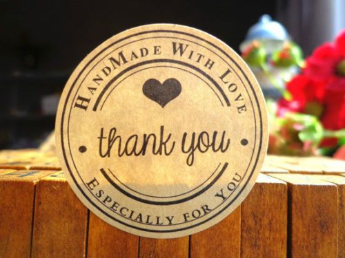 Mariage - Natural Wedding THANK YOU Kraft HANDMADE WITH ♥ LOVE Stickers Choose Quantity