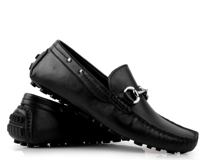 black leather driving loafers