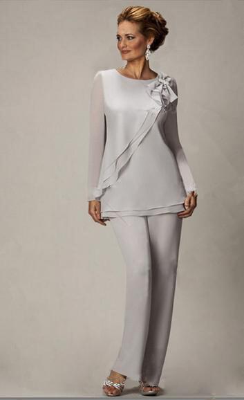 زفاف - 2015 New Silver Sexy Two Piece Chiffon Mother of the Bride Pants Suits Plus Size Online with $94.46/Piece on Hjklp88's Store 