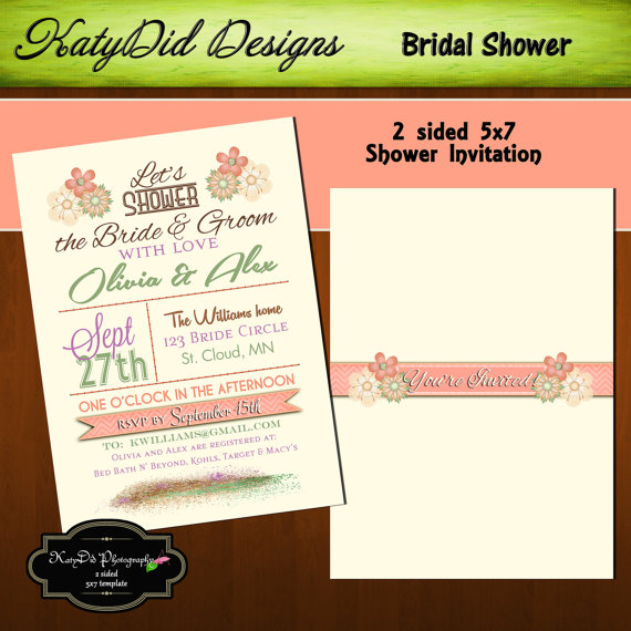 Wedding - INSTANT DOWNLOAD Shower the Couple with Love  5x7 Shower Invitation Templates