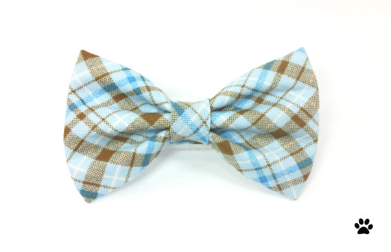 Wedding - Blue and brown tartan plaid - cat bow tie dog bow tie