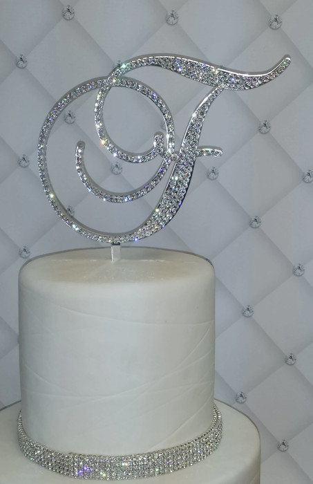 Hochzeit - 6" Tall Initial Monogram Wedding Cake Topper Swarovski Crystal Rhinestone Letter A B C D E F G H I J K L M N O P Q R S T U V W X Y Z
