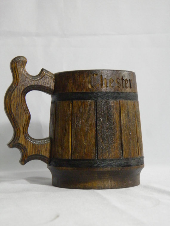 Свадьба - Wooden Beer mug ,Custom engraving, 0,8 l (27oz) , natural wood, stainless steel inside,groomsmen gift