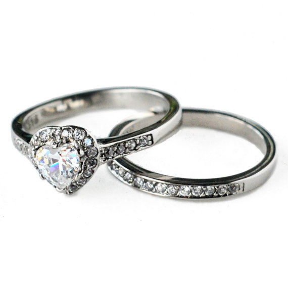 Свадьба - cz ring, cz wedding ring, cz engagement ring, wedding ring set, ring set, cz wedding set heart cubic zirconia size 5 6 7 8 9 10-MC11611T