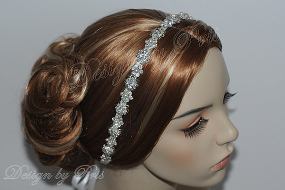 Hochzeit - HPH9 Bridal Rhinestone and Swarovski  White.Cream Pearls Ribbon Headbands Bridal Hairpiece Wedding Accessories Ribbon Rhinestone Headband