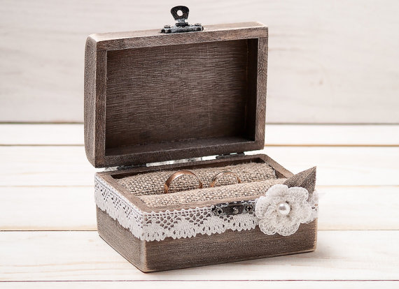 Mariage - Ring Bearer Box Wedding Ring Box Custom Wood Wedding Ring Bearer Box  Rustic Wooden Ring Box