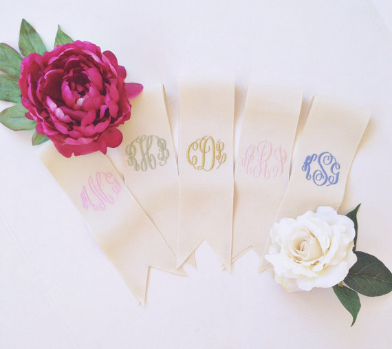 Wedding - custom monogrammed bouquet ribbon (3" wide grosgrain), bridal bouquet, bridesmaid bouquet