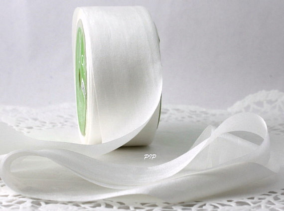 Mariage - White Silk Ribbon 1.25" wide by the yard Weddings, Baby, Gift Wrap, Crafts, Bouquets