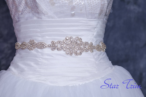 زفاف - TINY Swarvoski wedding bridal rhinestone sash, belt