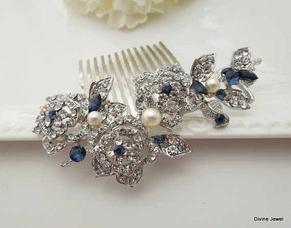 زفاف - Rhinestone Hair Comb,Something Blue Bridal Hair Comb,Pearl Bridal Hair Comb,Ivory or White Pearls,Rhinestone Bridal Hair Comb,Pearl,PENNY