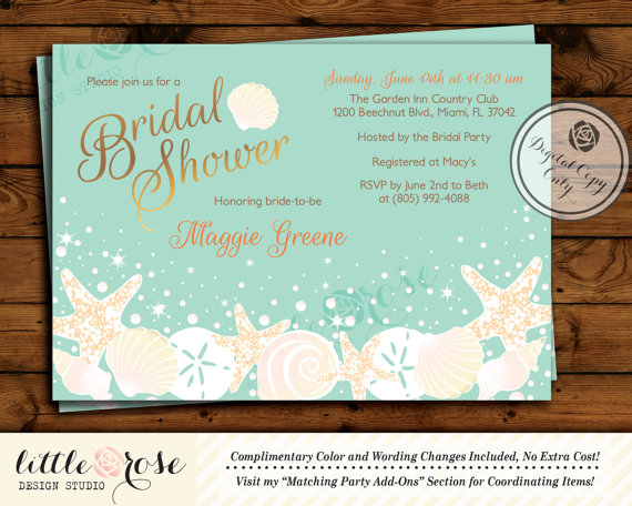 Beach Bridal Shower Invitation Wedding Shower Invite