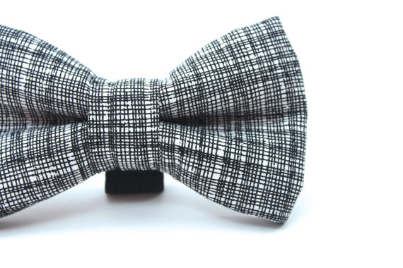 زفاف - Black Plaid Dog Bow Tie, Dog Bow Tie