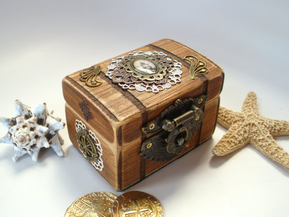 Wedding - Nautical Engagement Ring Box - Nautical Wedding - Ring Bearer Box - Pirate Treasure Chest