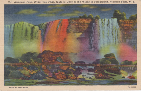 Wedding - American Falls, Bridal Veil Falls, Cave of the Winds, Niagara Falls, New York - Linen Postcard - Unused (E)