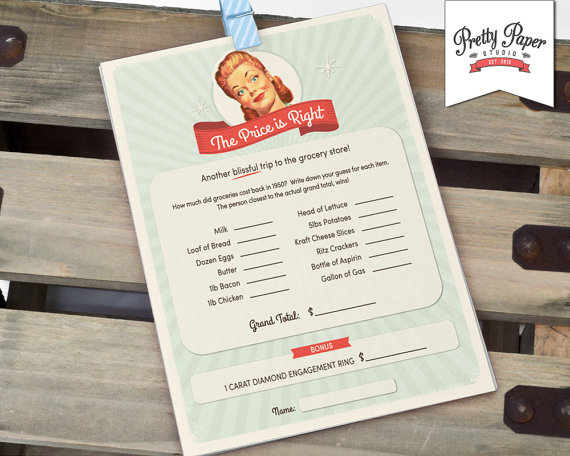 Mariage - Price is Right - 50s Housewife Bridal Shower Game Cards // INSTANT DOWNLOAD // 1950s Retro Bridal Shower Game // Printable Digital ws01