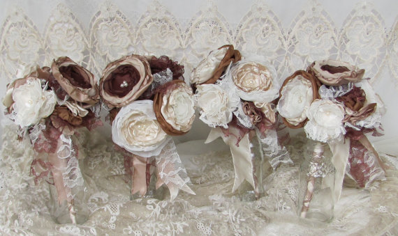 Hochzeit - Bridesmaids  Bouquet/ Fabric Bouquets set of 4 Bouquets  Custom Order any color
