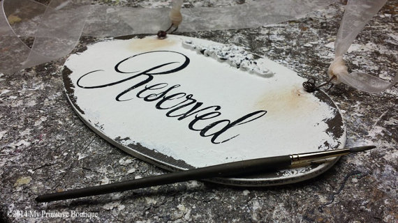 Hochzeit - RESERVED SIGN, Vintage WEDDING, Church Pew Signs, Shabby Chic Reception Signs, Set of 2