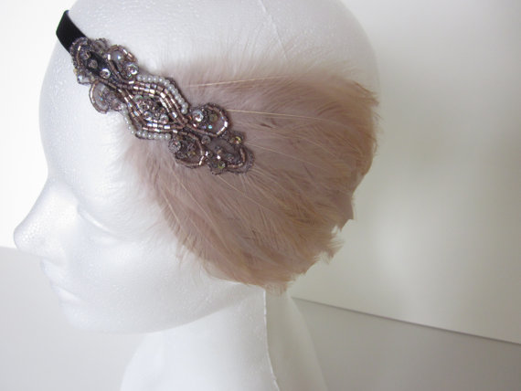 Hochzeit - GATSBY HEADPIECE  for Great Gatsby Dress Black OR Beige Feather 1920s headband for 1920s dress