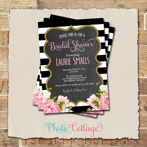 زفاف - Bridal Shower Invitation, Glitter Gold Invitation, Peony Invitations, Bridal Shower Invites, Black & White Invitation, BS110