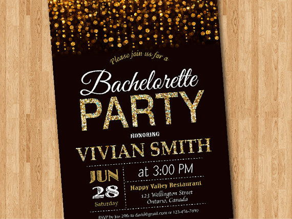 Mariage - Bachelorette Party Invitation. Gold Glitter Bachelorette Invite, Hens Party. Black Chalkboard. Printable digital DIY.