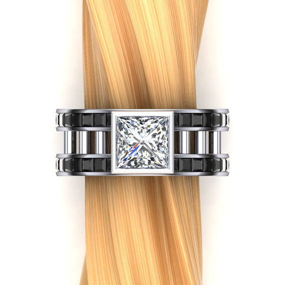 زفاف - Same Sex 2 Carat Diamond Engagement Ring in Platinum - Masculine Ring