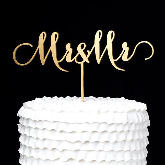Hochzeit - Mr and Mr Gay Wedding Cake Topper - Gold - Soirée Collection