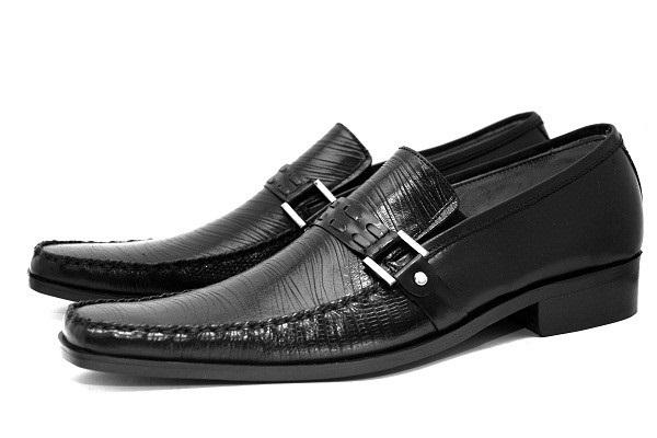 زفاف - LIFE STYLE Mens Black Genuine Leather Oxfords Shoes With Buckle