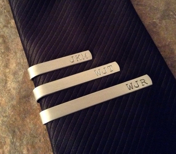 زفاف - Hand Stamped Aluminum Personalized Tie Bar Clip - Groomsmen, Father's Day, Dad, Grandpa