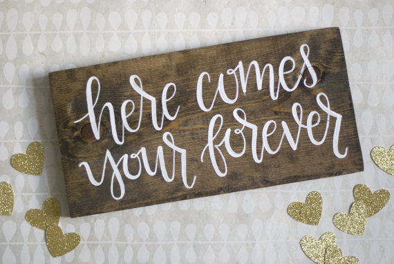 Mariage - Here Comes Your Forever Ring Bearer Sign - Hand Lettered Calligraphy