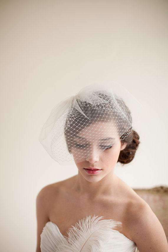 زفاف - Double Layer Birdcage Veil, Blusher Veil, Tulle Veil, Wedding Veil, Mini Veil - Jane Style 7413