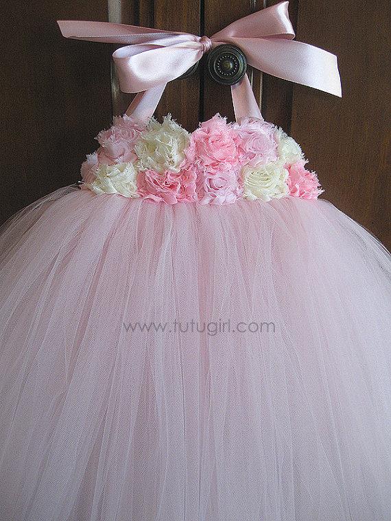 زفاف - Pink Flower Girl Dress, Pink Ivory Tutu Dress