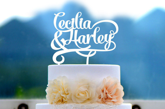 Mariage - Wedding Cake Topper Monogram Mr and Mrs cake Topper Design Personalized with YOUR Last Name 017