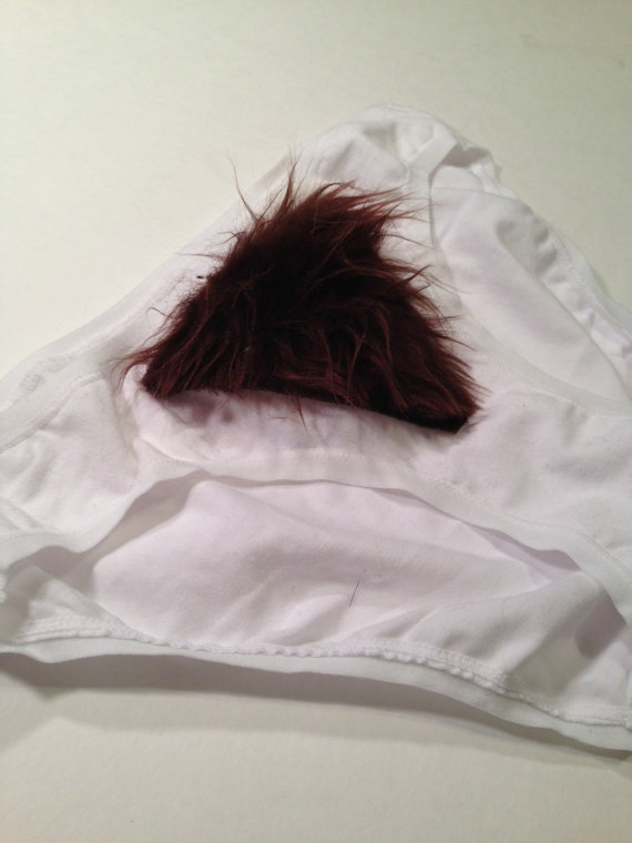 Furkin Merkin Hairy Panties Funny Womens Faux Fur Underwear White 