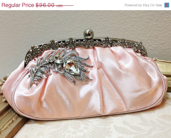 زفاف - Bridal clutch, pink wedding clutch, Crystal clutch, vintage inspired evening bag, Pink clutch, bridal bag