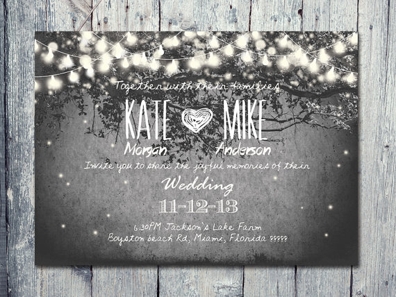 Свадьба - Digital - Printable Files - Romantic Garden and Night Light Wedding Invitation Card - Wedding Stationery - ID210