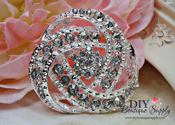 Mariage - Stylish Silver Crystal Brooch - Wedding Brooch -  Bridal Accessories - Rhinestone Brooch Bouquet - Bridal Brooch Sash Pin 50mm 483220