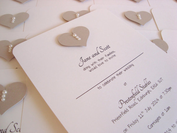 Wedding - Personalised Diamanté Pearl Heart Wedding Invitation Sample