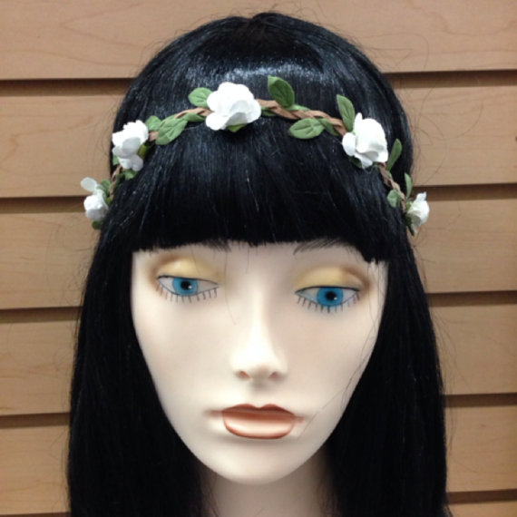 Свадьба - Mini white flower crown/headband for music festival /wedding accessory / stretch headband /halo/ / Coachella /hippie flower headband /
