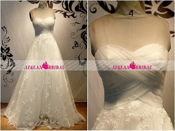 زفاف - RW648 lace Wedding Dress with Beading,A-line Wedding Dresswith Long Sleeve Jacket,Sweetheart Bridal Gown,Wedding Dress with Lace Up Back