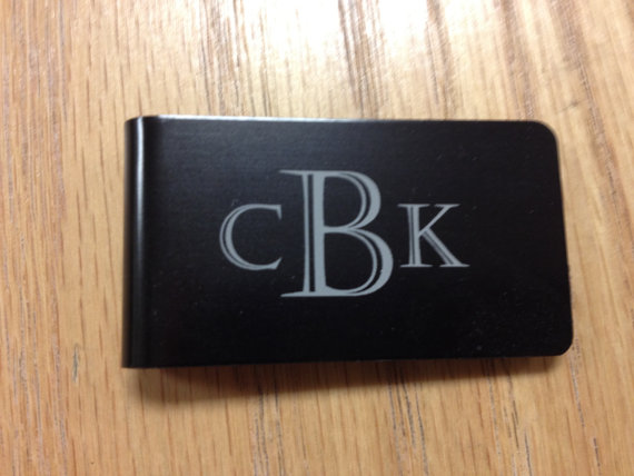 Wedding - Set of 10 - Black Anodized Aluminum Money Clip - Engraved Groomsmen Gift, Father's Day