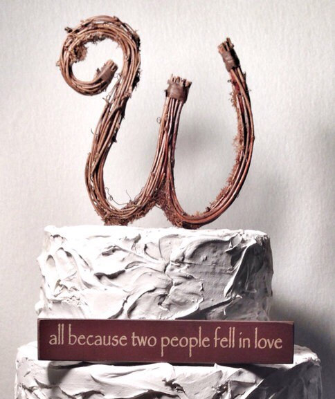 Mariage - Letter W Rustic Twig Wedding Cake Topper