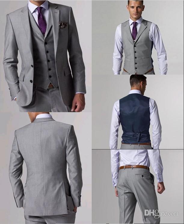 زفاف - 100% High Quality Slim Fit Groom Tuxedos Light Grey Side Slit Groomsmen Mens Wedding Prom Suits Custom Made Jacket Pants Tie Vest AA:01 Online with $73.3/Piece on Hjklp88's Store 