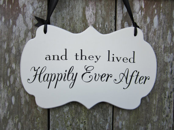 Mariage - Hand painted Flower Girl / Ring Bearer Cottage Chic Wedding sign "and they lived Happily Ever After"