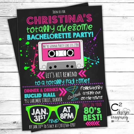 Wedding - Totally Awesome Neon 80's Bachelorette Invitation