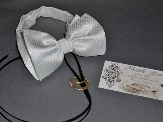 زفاف - White and Black Bow Tie Ring Bearer Dog Collar for Wedding