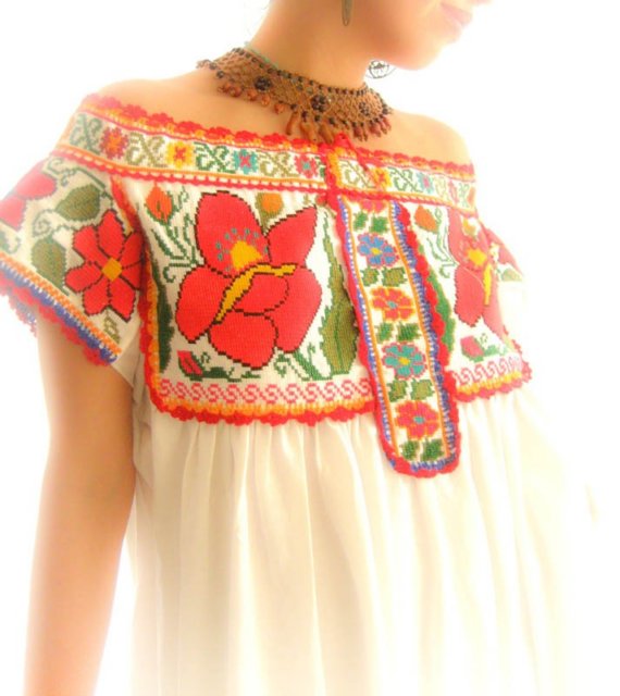 زفاف - Oaxaca Juquila Cotton and Linen Ethnic Mexican romantic wedding Fiesta Ethnic unique  Maxi dress