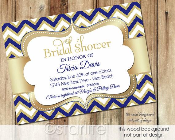 Wedding - Chevron Navy Blue Gold - 5x7 Bridal Shower invitation - engagement party, any event occasion - Printable Design or Printed Option