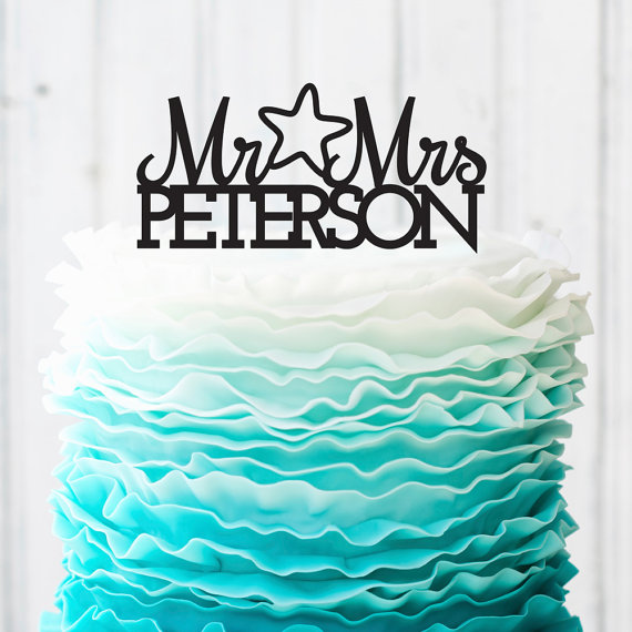 Mariage - Personalized Wedding Cake Topper - Personalized Mr and Mrs Starfish - Acrylic Cake Topper